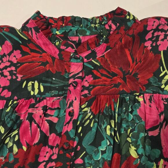 Vineyard Vines Ruffled Collar Silk Blend Floral Print Popover Top Blouse, Sz Med - Picture 5 of 8